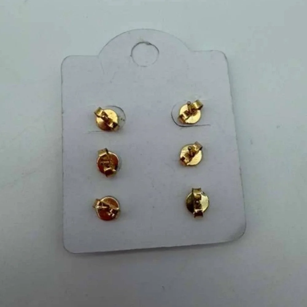 Gold Plated Square‎ Stud Earrings Set – 3 Pairs Geometric – Minimalist